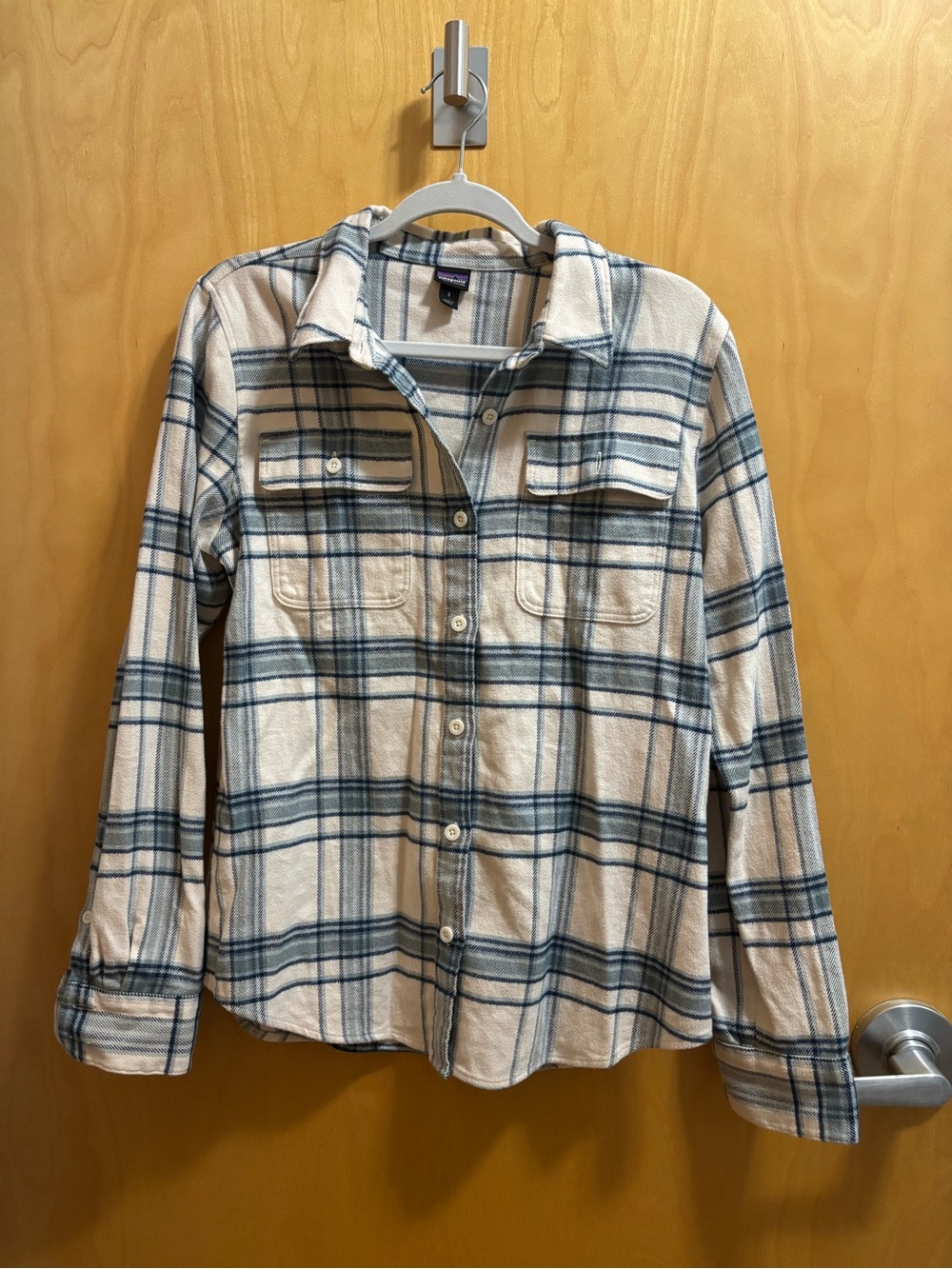 Patagonia Cream and Blue Plaid Flannel